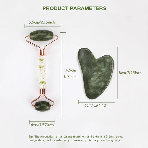 Natural Jade Gua Sha & Facial Roller Set — Anti-Puffiness Face Massager for Sculpting, Lifting & Glowing Skin