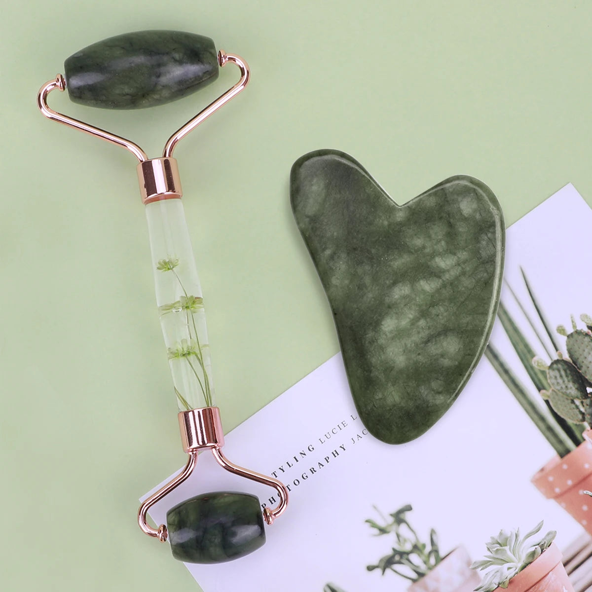 Natural Jade Gua Sha & Facial Roller Set — Anti-Puffiness Face Massager for Sculpting, Lifting & Glowing Skin