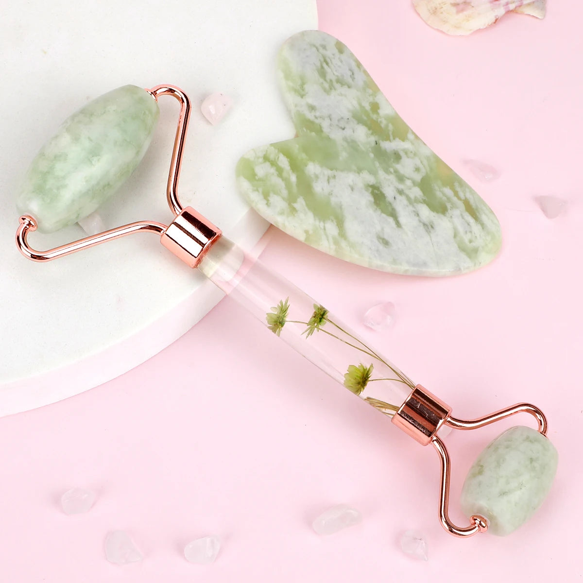 Natural Jade Gua Sha & Facial Roller Set — Anti-Puffiness Face Massager for Sculpting, Lifting & Glowing Skin