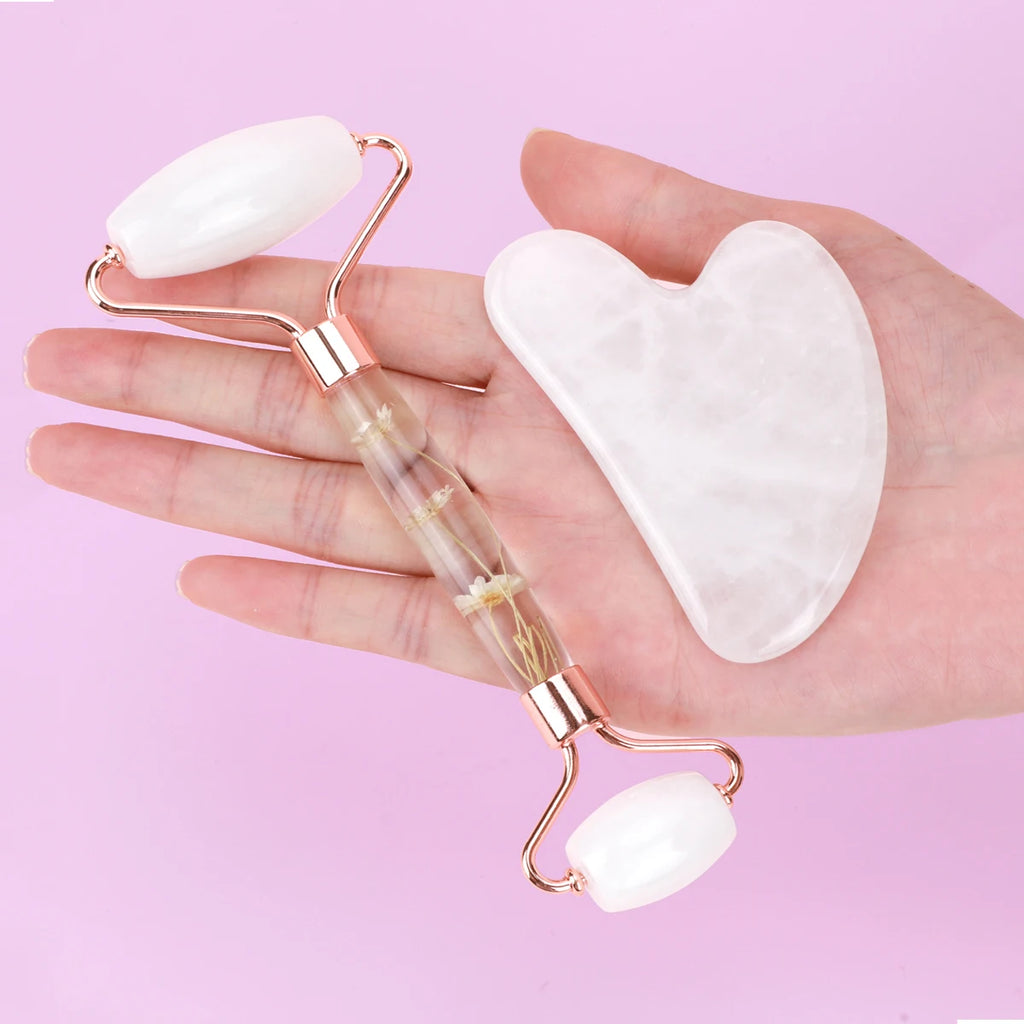 Natural Jade Gua Sha & Facial Roller Set — Anti-Puffiness Face Massager for Sculpting, Lifting & Glowing Skin