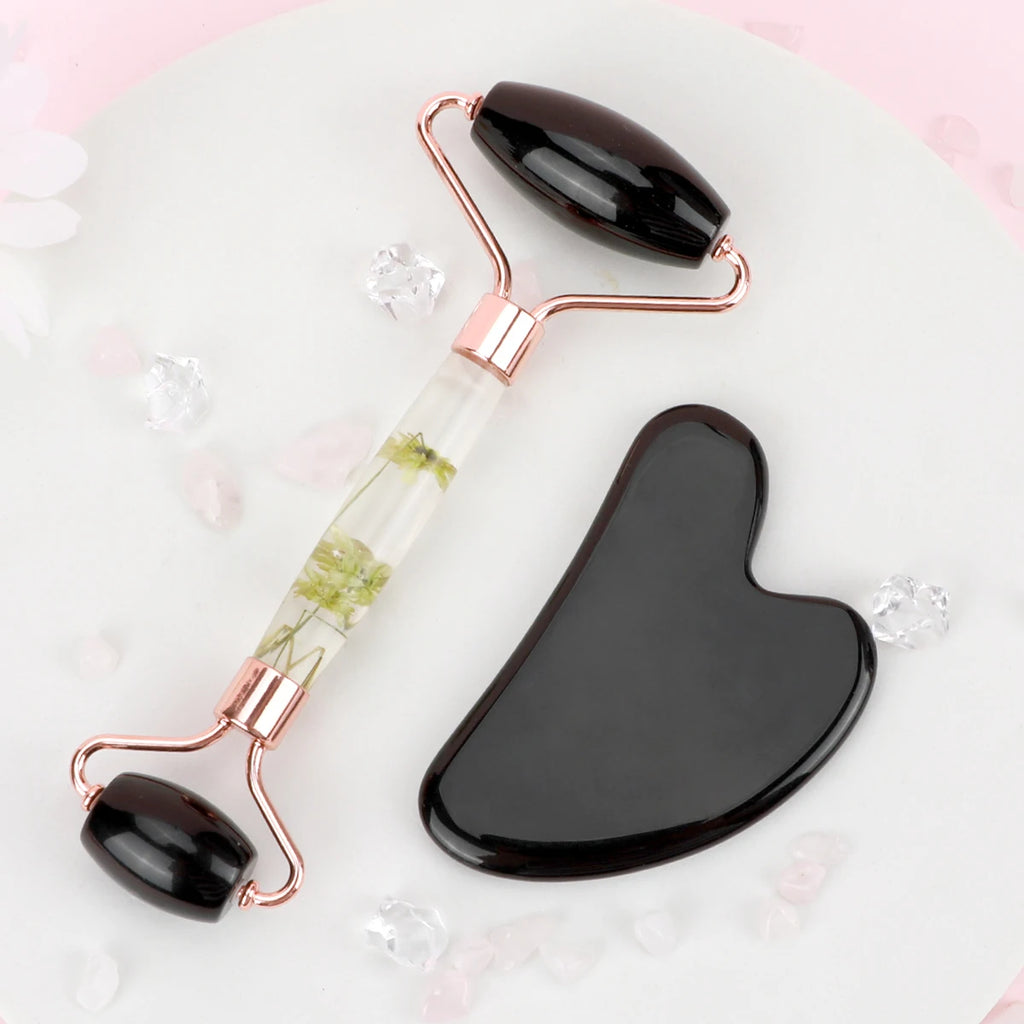 Natural Jade Gua Sha & Facial Roller Set — Anti-Puffiness Face Massager for Sculpting, Lifting & Glowing Skin